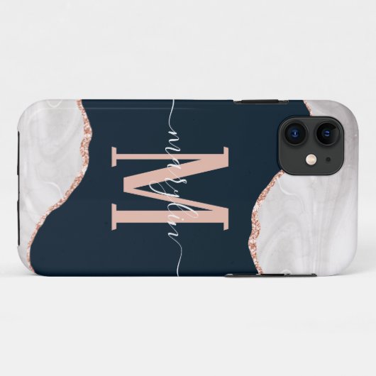 GelijkstroomWITTE EN ROOS-GOLD ZWARTE FOGRA AGATE  Case-Mate iPhone Case (Achterkant (horizontaal))