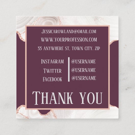 GelijkstroomWITTE ROOS EN OUDE MAUVE MONOGRAM Vierkante Visitekaartje (Achterkant)