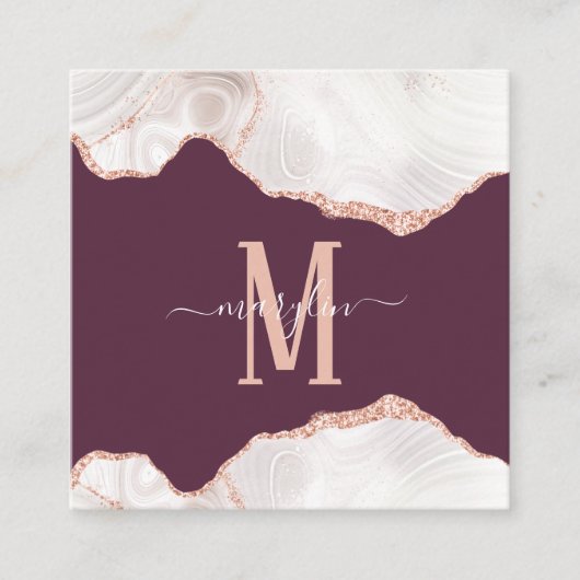 GelijkstroomWITTE ROOS EN OUDE MAUVE MONOGRAM Vierkante Visitekaartje (Voorkant)