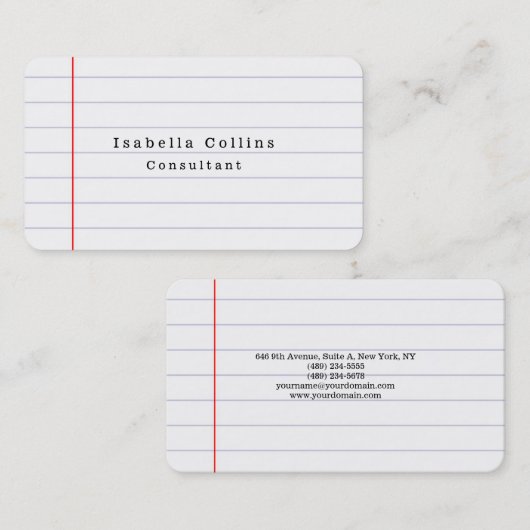 Gelijnd papier Plain Minimalist Creatief Modern Visitekaartje (Voorkant / Achterkant)