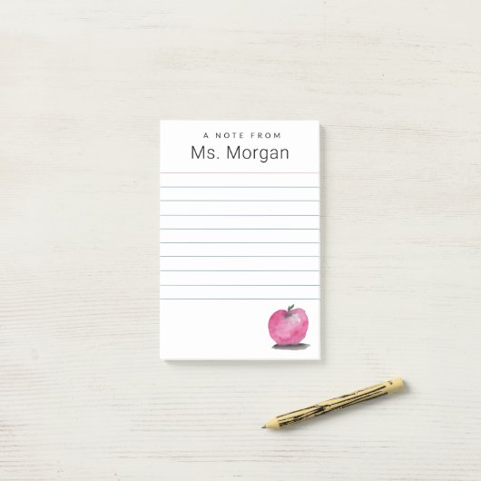 Gelijnde Custom Teacher Name Waterverf Apple Post-it® Notes (Op bureau)