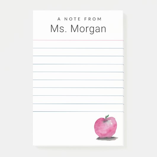 Gelijnde Custom Teacher Name Waterverf Apple Post-it® Notes (Voorkant)