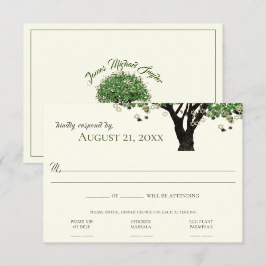 Gelijst Boom Ster van David Mitzvah RSVP  Kaart (Voorkant / Achterkant)