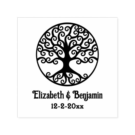 Gelijst Krullerige Boom des Levens Koppel Namen Da Zelfinktende Stempel (Design)