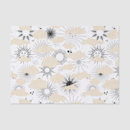 Gelimiteerde zwarte zonnen achter getextureerde kl tissuepapier (Voorkant)