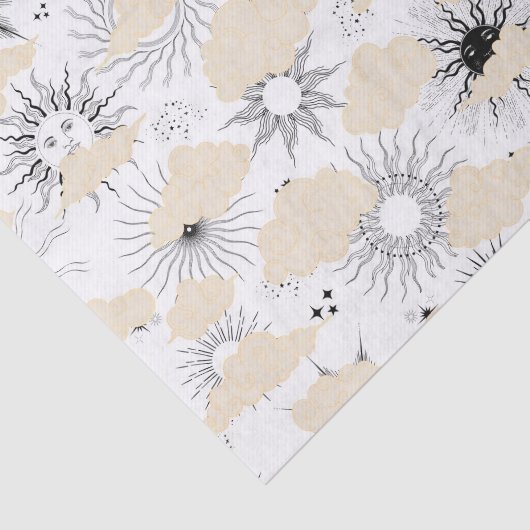 Gelimiteerde zwarte zonnen achter getextureerde kl tissuepapier (Detail)