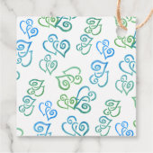 Gelinkt groen & blauw hartpatroon over witte feest bedankjes labels (Achterkant)