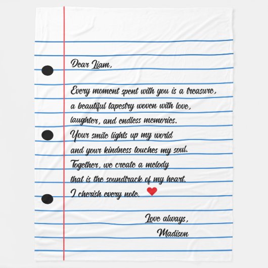 Gelinkte papieren letter Script Love Note Fleece Deken (Voorkant)