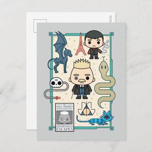 GELLERT GRINDELWALD™ en Barebone-Cartoon Briefkaart (Voorkant / Achterkant)