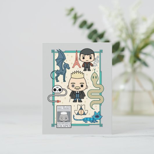 GELLERT GRINDELWALD™ en Barebone-Cartoon Briefkaart (Staand voorkant)