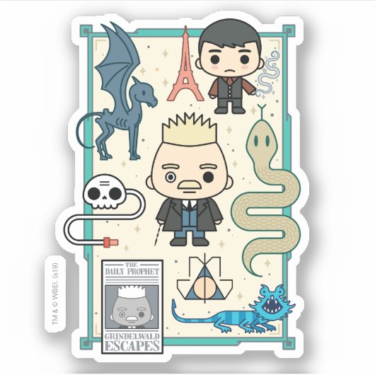 GELLERT GRINDELWALD™ en Barebone-Cartoon Sticker (Voorkant)