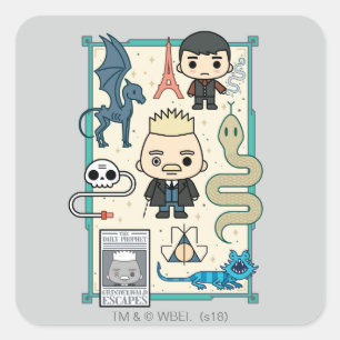 GELLERT GRINDELWALD™ en Barebone-Cartoon Vierkante Sticker