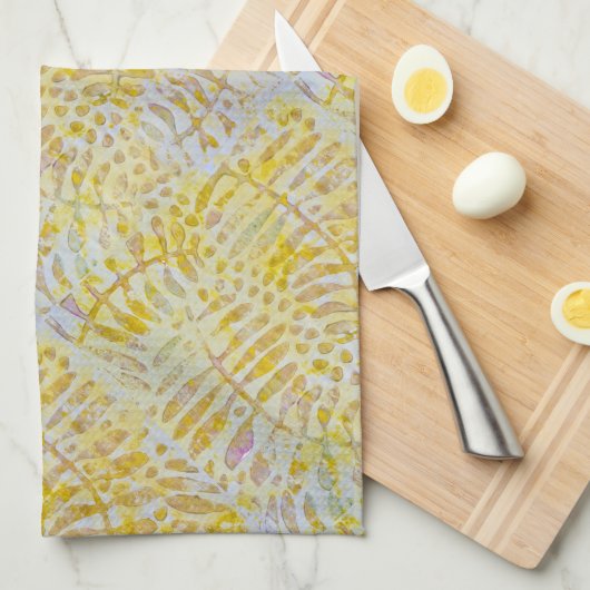 Gelli Printed Golden Leaves Theedoek (Quarter Fold)