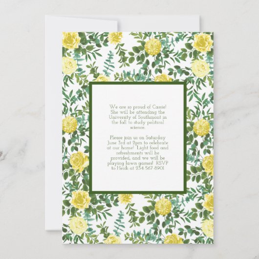 Gellow Rose Greenery Fotoaankondiging Afstuderen Kaart (Achterkant)