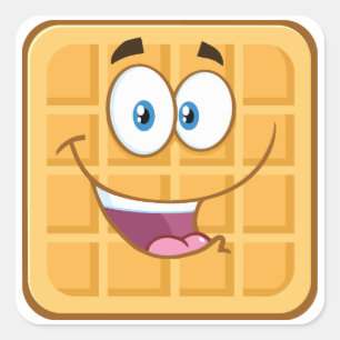Gelofelijke Waffel Kawaii Glimlachend Ontbijt Eten Vierkante Sticker