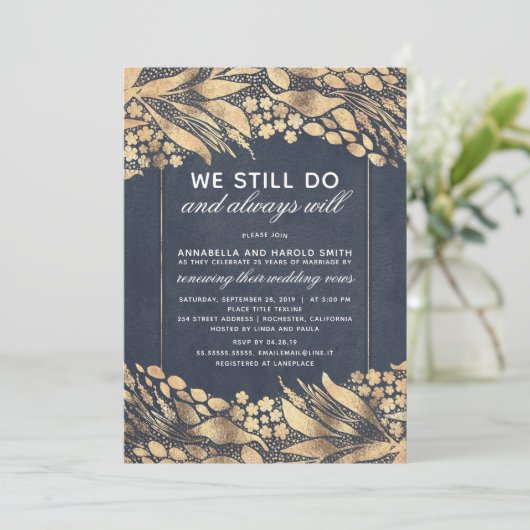 Gelofte Vernieuwing Bruiloft Jubileum Goud Bladgro Kaart (Staand voorkant)