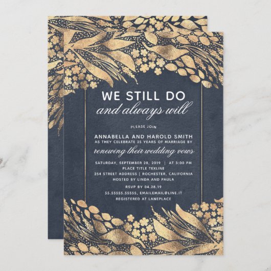 Gelofte Vernieuwing Bruiloft Jubileum Goud Bladgro Kaart (Voorkant / Achterkant)