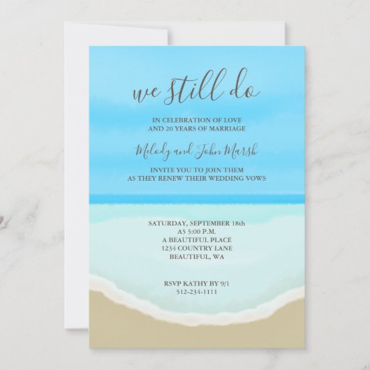 Gelofte Vernieuwing Bruiloft Waterverf Strand Kaart (Voorkant)