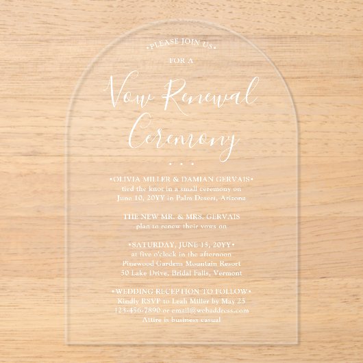 Gelofte Vernieuwing Ceremonie Sequel Huwelijksfees Acryl Uitnodigingen (Voorkant)