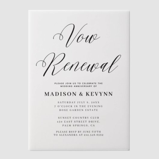 Gelofte Vernieuwing Eenvoudige Zwart-Wit Typografi Vellum Uitnodigingen (Voorkant)