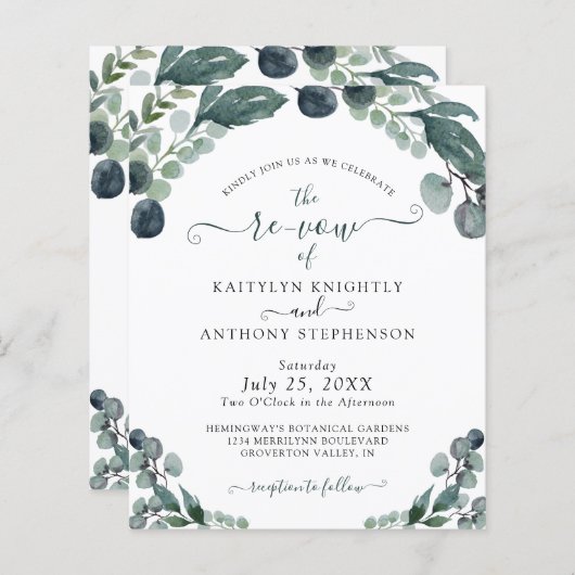 Gelofte Vernieuwing Eucalyptus Green Budget Uitnod (Voorkant / Achterkant)