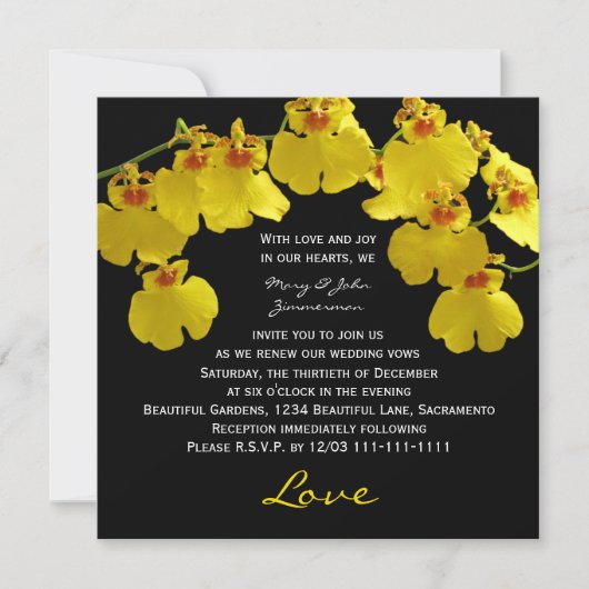 Gelofte Vernieuwing Heldergele Orchideeën op Zwart Kaart (Voorkant)
