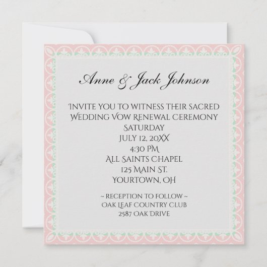 Gelofte Vernieuwing Roze Bloemen op Witte Bruids K Kaart (Achterkant)