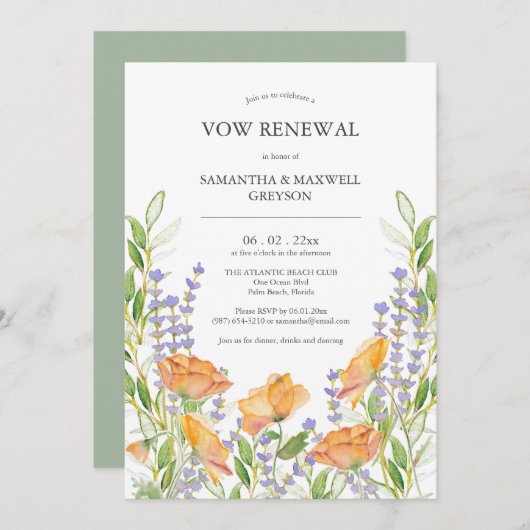 Gelofte Vernieuwing Uitnodigingen Bloemen Waterver (Voorkant / Achterkant)