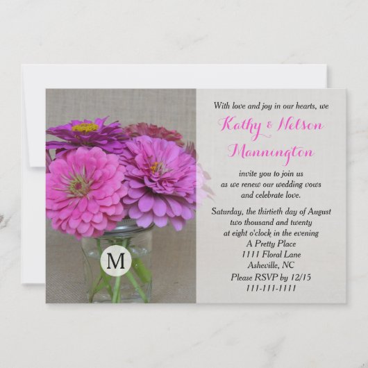 Gelofte Vernieuwing Zinnias in Masson Jar op Burla Kaart (Voorkant)