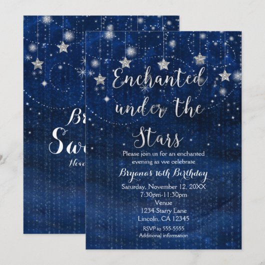 Gelokaliseerd onder de Stars Silver & Blue Invitat Kaart (Voorkant / Achterkant)