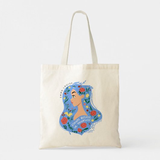 Geloof altijd in jezelf Floral Hair Girl Tote Bag (Achterkant)