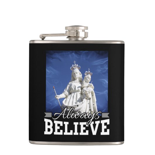 Geloof altijd Maria Baby Jesus Christmas Quote Heupfles (Voorkant)