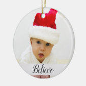 Geloof Baby kerstfoto met naam en jaar Keramisch Ornament (Links)