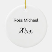 Geloof Baby kerstfoto met naam en jaar Keramisch Ornament (Achterkant)