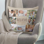 Geloof be Happy 10 Photo Collage Neutral Beige Kussen<br><div class="desc">Foto Collage Pillow met 10 van je favoriete foto's. De tekst in het centrum leest "geloof wees gelukkig"en is letterlijk gemaakt in vette typografie en casual, vaag doopvontmanuscript. Het fotomalplaatje is opstelling voor u om 10 afbeeldingen toe te voegen, die in landschaps, vierkant en portret afbeeldingen worden getoond om u...</div>