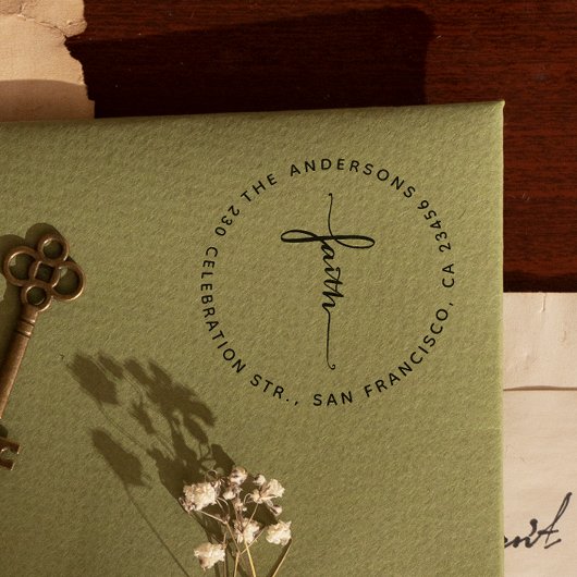 Geloof belettering Ronde familienaam & retouradres Rubberstempel