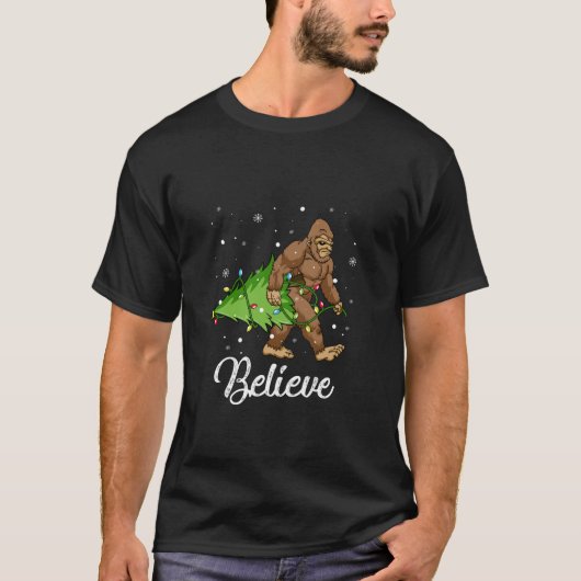 Geloof Bigfoot kerstboom met lights Xmas B T-shirt (Voorkant)
