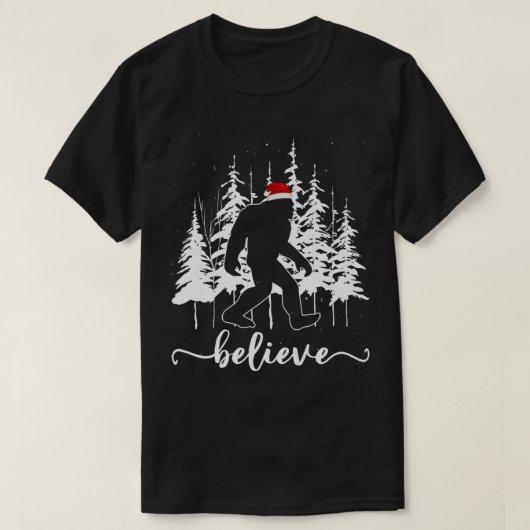 Geloof Bigfoot Light Santa Squatch kerstboom T-shirt (Design voorkant)