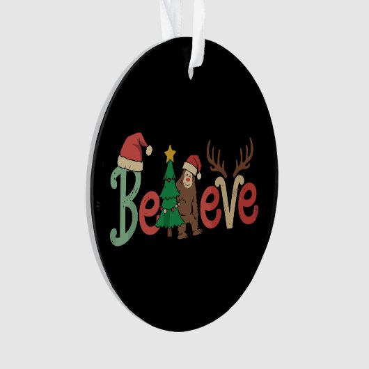 Geloof Bigfoot Sasquatch Santa Reindekerst Ornament (voorkant)