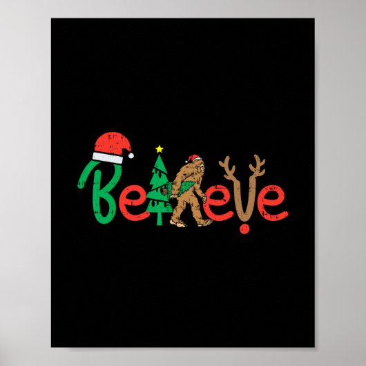 Geloof Bigfoot Sasquatch Santa Rendier Kerstmis Poster (Voorkant)