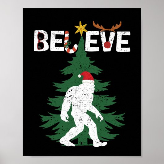 Geloof Bigfoot Sasquatch Yeti KerstPet Poster (Voorkant)
