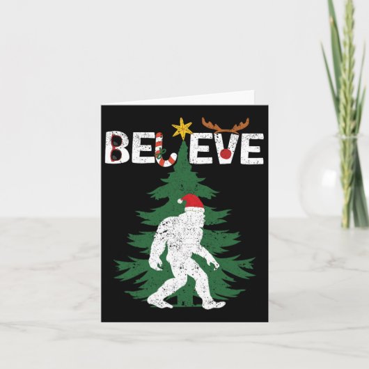 Geloof Bigfoot Sasquatch Yeti Santa Hat Kerstmis Kaart (Voorkant)