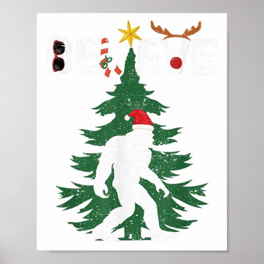 Geloof Bigfoot Sasquatch Yeti Santa Hat Kerstmis Poster (Voorkant)