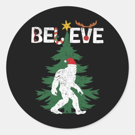 Geloof Bigfoot Sasquatch Yeti Santa Hat Kerstmis Ronde Sticker (Voorkant)