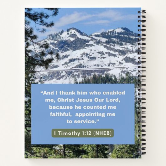 Geloof Boodschap - Bijbel vers 1 Timoteüs 1:12 Spi Notitieboek (Achterkant)