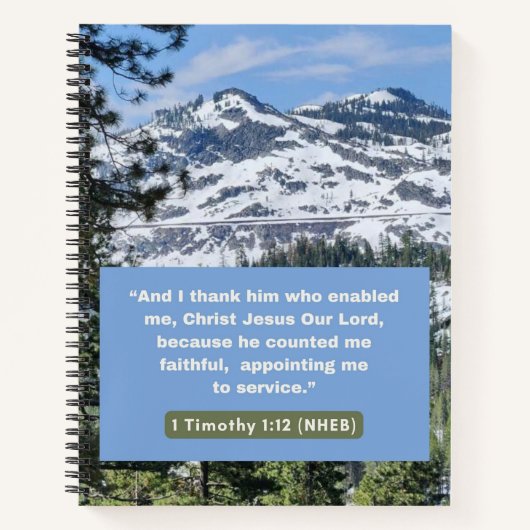 Geloof Boodschap - Bijbel vers 1 Timoteüs 1:12 Spi Notitieboek (Voorkant)