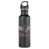 Geloof Borstkanker Steun Roze Ribbon Gift Waterfles (Voorkant)