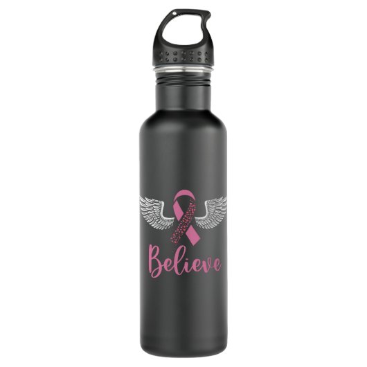 Geloof Borstkanker Steun Roze Ribbon Gift Waterfles (Voorkant)