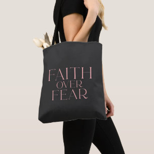Geloof boven angst Christelijke Bijbelvers op zwar Tote Bag