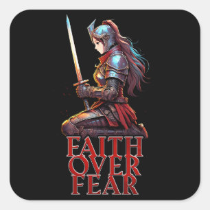 Geloof boven angst Christelijke vrouwen krijgermot Vierkante Sticker